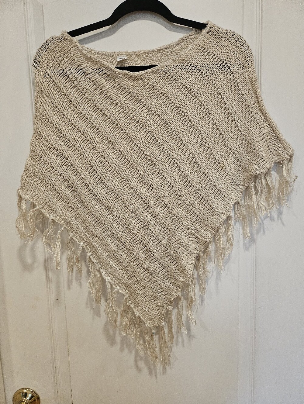 Cream Knit Fringe Poncho